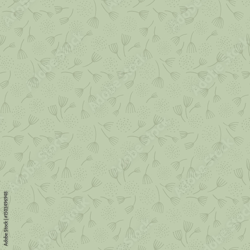 Monochrome seamless ink line floral delicate pattern. Vector background