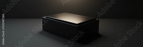 A sleek, minimalist black box on a dark surface, ideal for showcasing products or branding in a modern, sophisticated context.