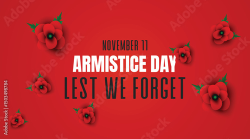 Bright Red Armistice Day Template with Floating Poppies