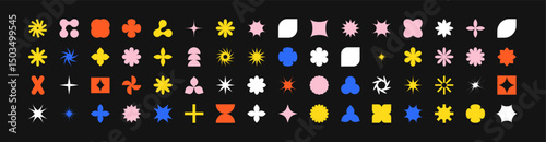 Postmodern geometric abstract shapes, Retro design symbols in Y2K. vector shapes, trendy retro design symbols in Y2K style. Geometric shapes set.