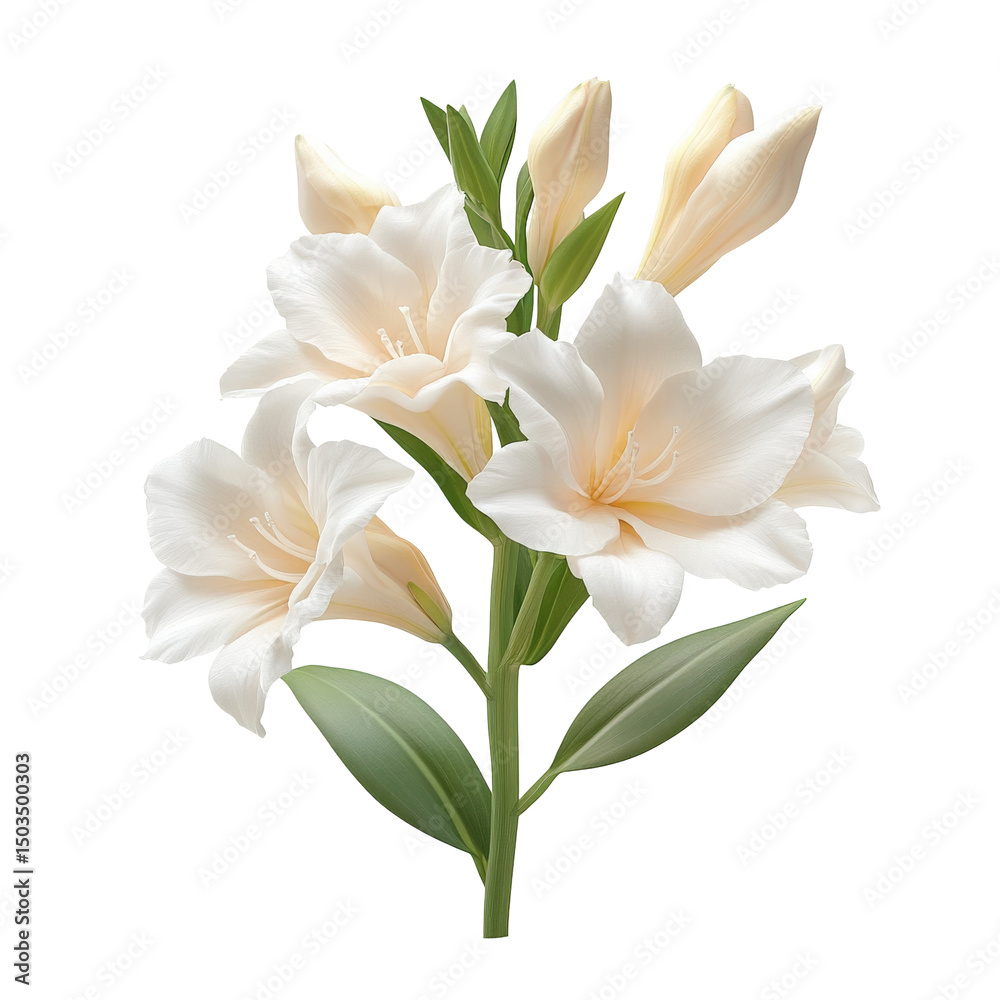 Fototapeta premium Elegant blooming lily bouquet with delicate petals against a plain presentation