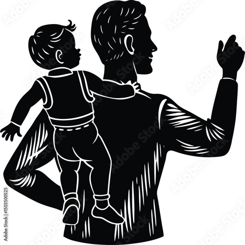 Parent Carrying Child on Shoulders Silhouette