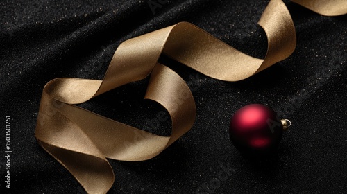Golden Ribbon Dance Festive Sparkle on Black.