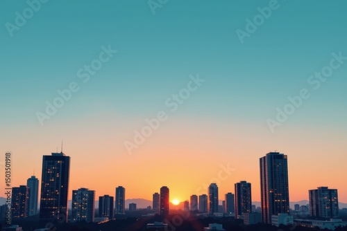 Modern City Skyline at Sunset with Vibrant Urban Atmosphere