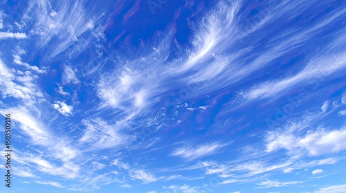 Cirrus Dream Wispy Clouds Dance in Azure Sky with Aerial Ballet, and Weather Wonder.