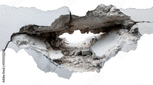 Wall Breach White wall broken with hole in the drywall, and destruction texture.