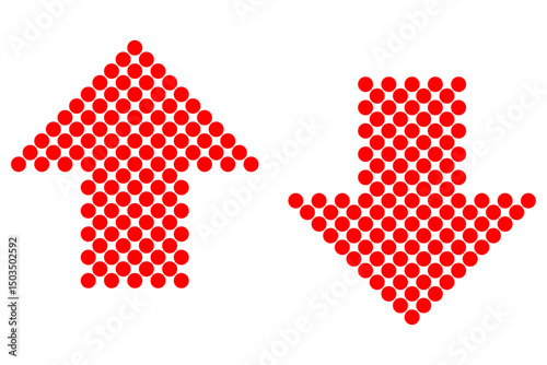 Geometric Abstract Red Up Arrow Icon or Symbol Made of Concentric Circles, Stylized Vector Illustration Isolated on White Background, Ideal EPS Design for Infographics or Direction	