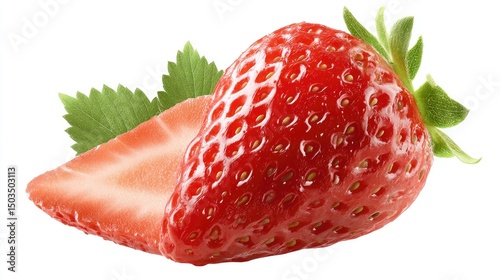 Strawberry Duo Fresh Cut Berries Delight on White.
