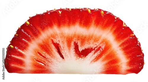 Strawberry Slice Juicy Red Fruit Bursting with Flavor on White.