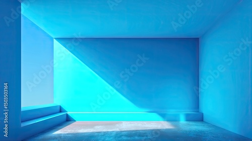Azure Dreamscape Empty Blue Room with Geometric Light and Shadow.