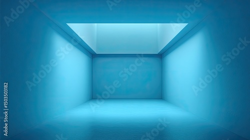 Minimal Blue Room Empty Space with Light Well, Architecture, and Interior.