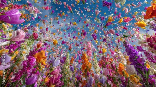Floral Sky A vibrant explosion of tulips against a beautiful blue canvas.