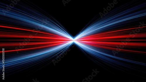 Red  Blue Light Trails Abstract Speed with Energy Burst on Black.