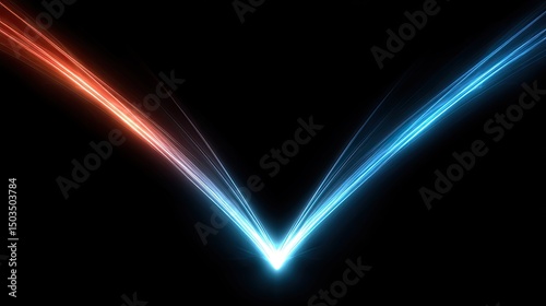 Vibrant Energy Red  Blue Light Trails Converge on Black Background.