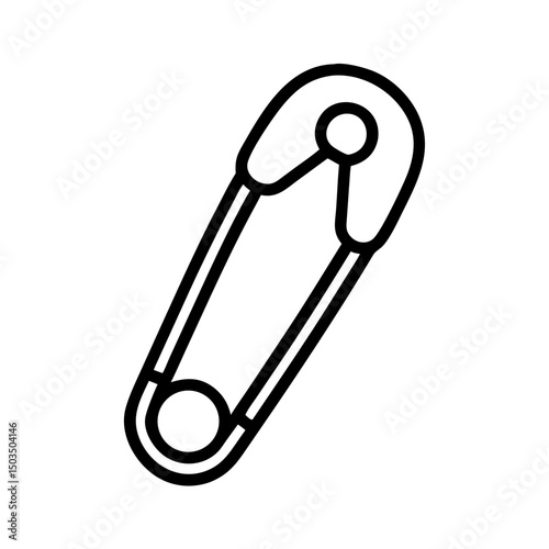 Outline of a safety pin in black line art, icon, vector  