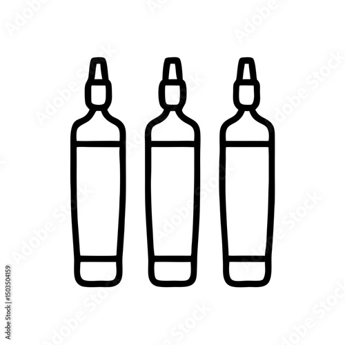 Set of three marker bottles in minimalist style, icon, vector