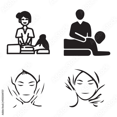 Massage Icon Set and Hot Oil Massage