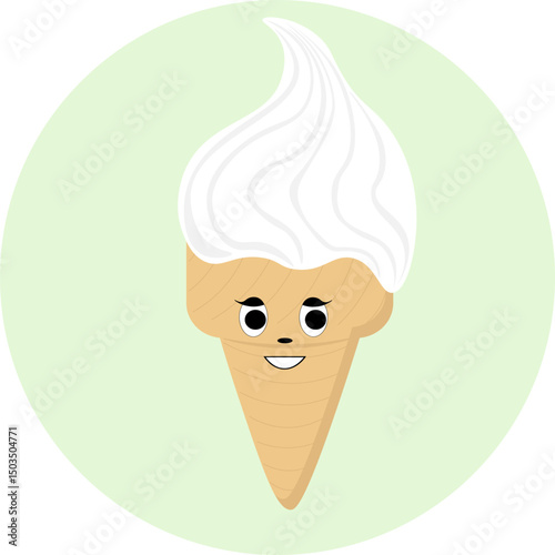 A smiling ice cream cone with eyes is a refreshing summer dessert. Vector illustration