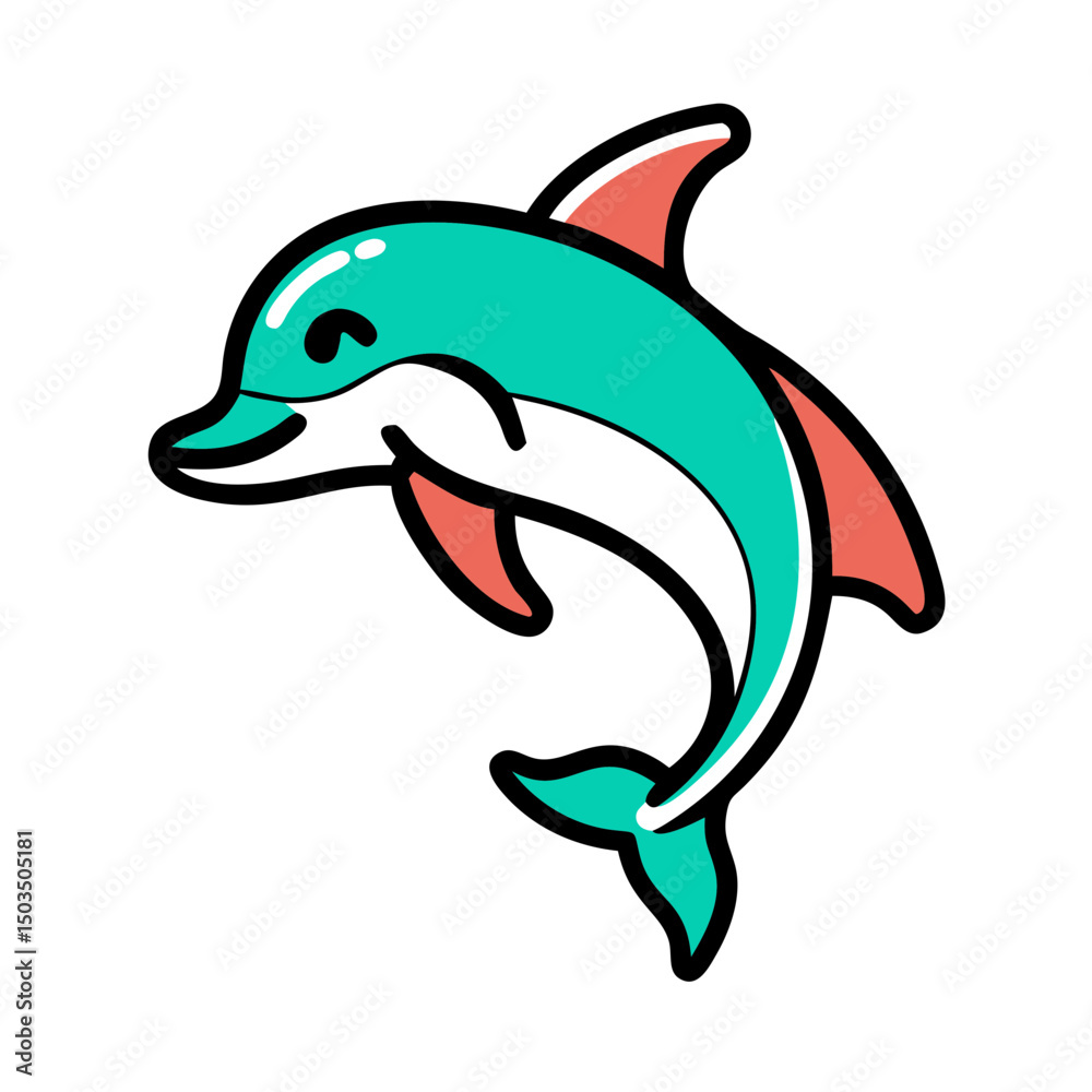 Fototapeta premium Cute teal dolphin illustration, for kids books