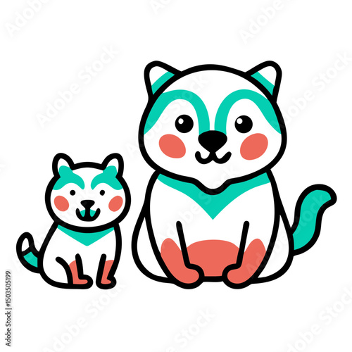 Cute animal family, parent and baby, isolated illustration