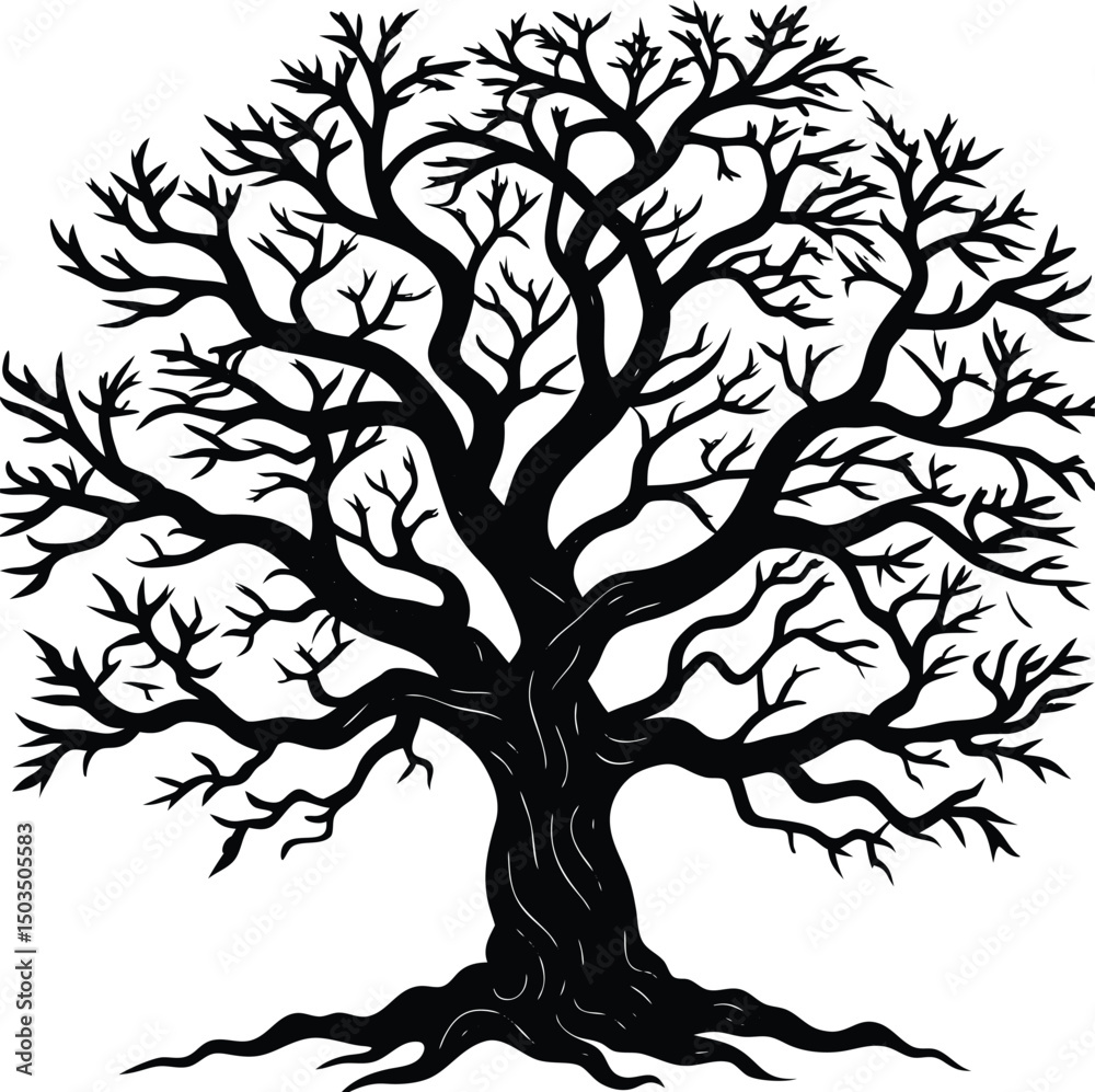 Obraz premium Silhouette of a Maple Tree in Fall with Sparse Leaves