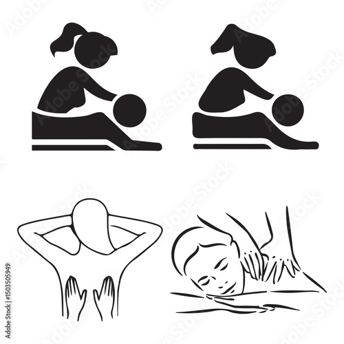 Massage Icon Set and Hot Oil Massage