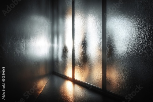Blurred Figures Behind Rain-Streaked Window at Night