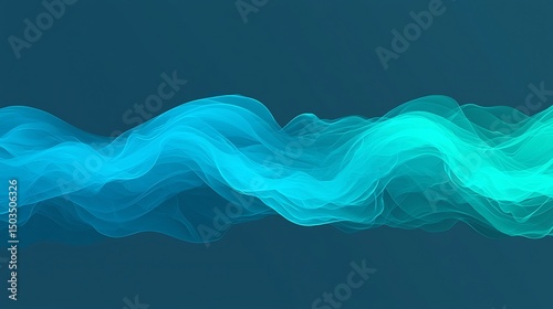 Abstract rendering of sound wave intertwining soothing gradient of blue green stretch across wall ultrasound suite Minimalistic element symbolize clarity advanced diagnostics Color Palette Gradient