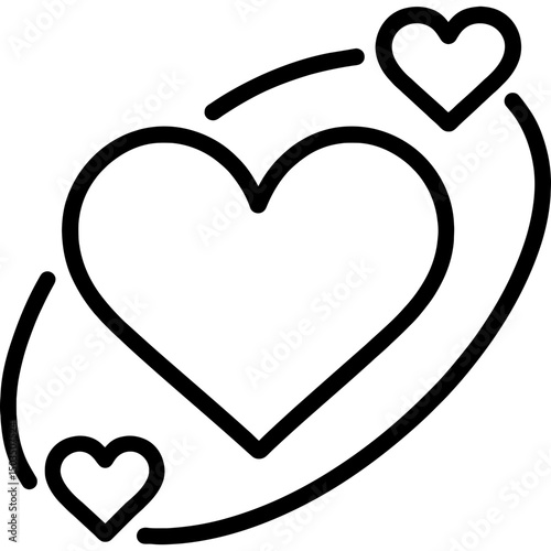 Minimalist heart icon with orbiting elements