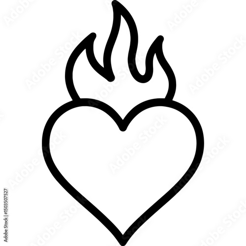 Heart icon with flames in vector style