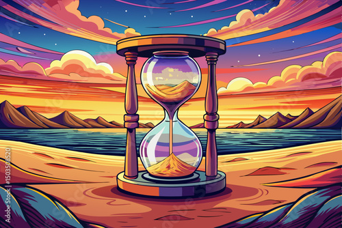 Sunset beach hourglass time lapse vector landscape