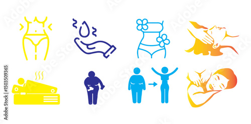 Massage Icon Set and Hot Oil Massage