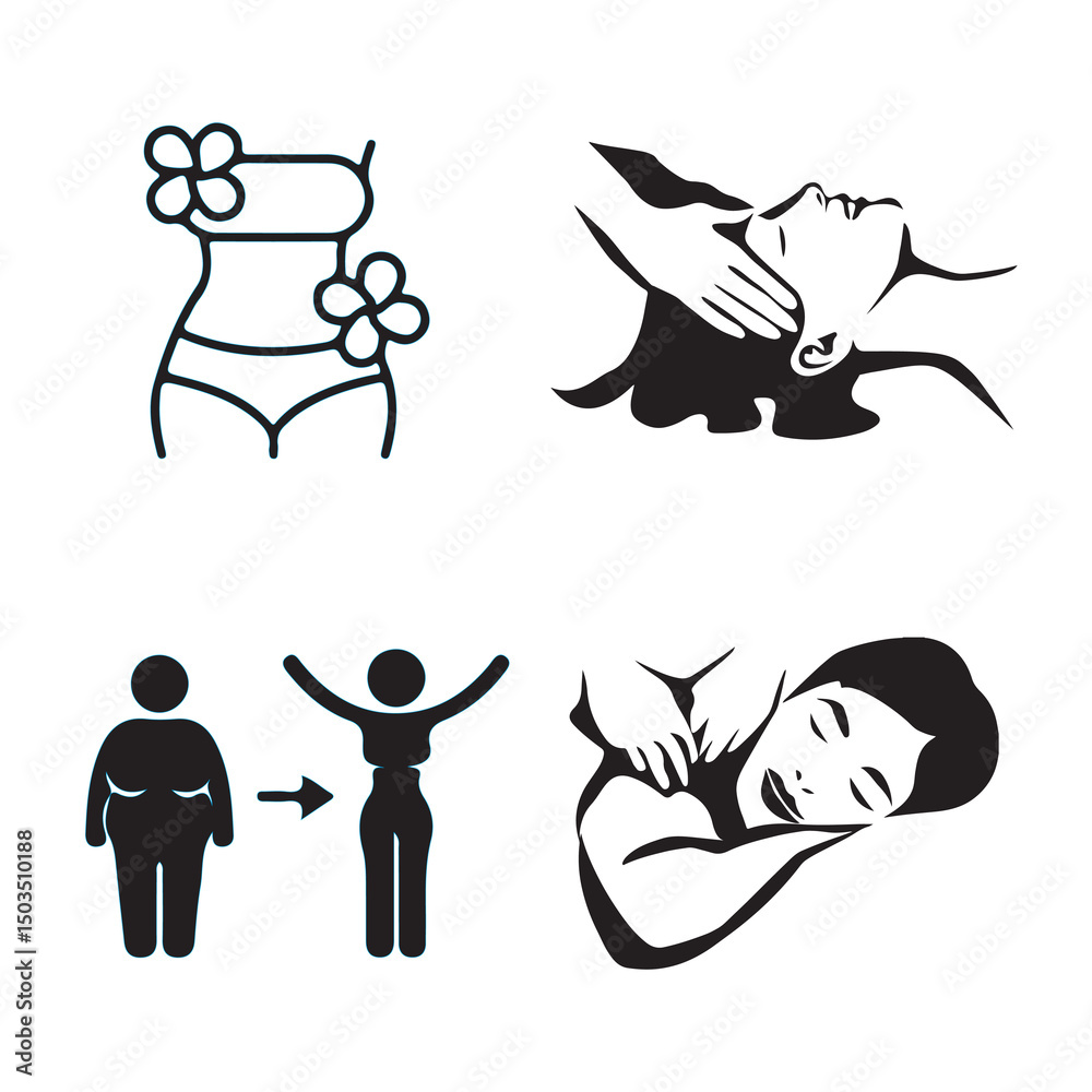 Fototapeta premium Massage Icon Set and Hot Oil Massage