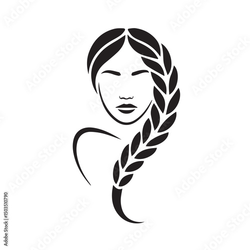 Beautiful female face with hair braids icon
