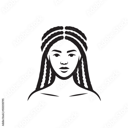 Beautiful female face with hair braids icon
