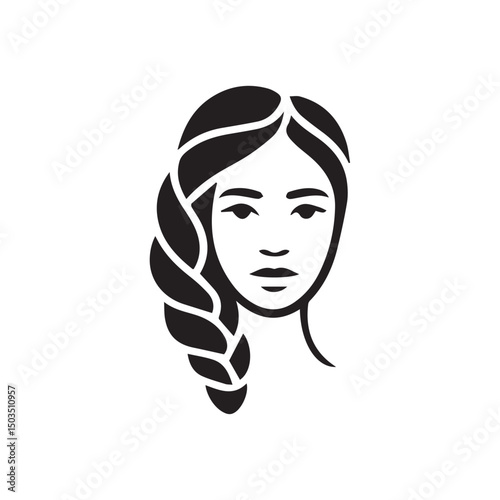 Beautiful female face with hair braids icon
