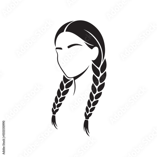 Beautiful female face with hair braids icon
