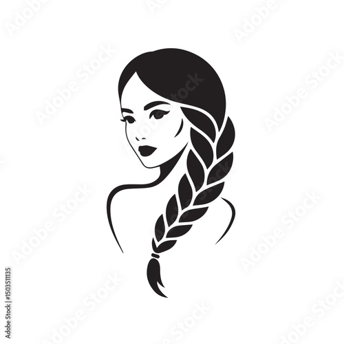 Beautiful female face with hair braids icon
