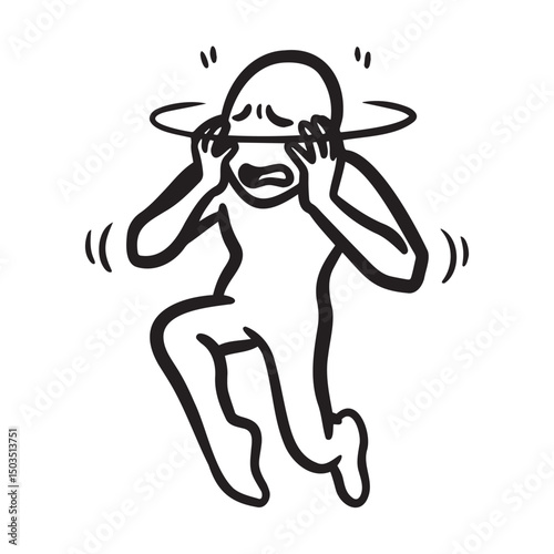 Person experiencing panic, showing anxiety and distress, in a simple line art style on a white background