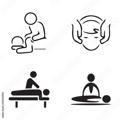 Massage Icon Set and Hot Oil Massage