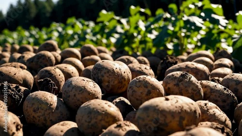 Timelapse of potatoes growing in sunlit fields with lush green foliage in the background