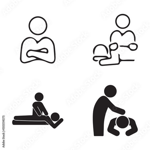 Massage Icon Set and Hot Oil Massage