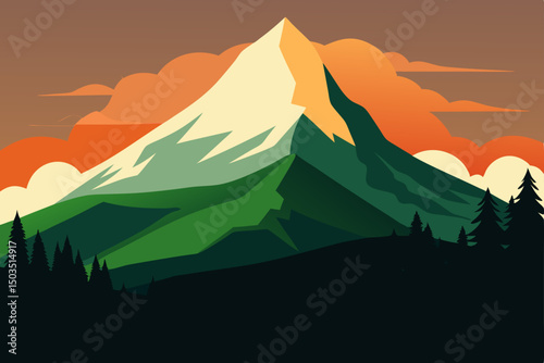 Sunset mountain landscape with autumn trees and a sky view