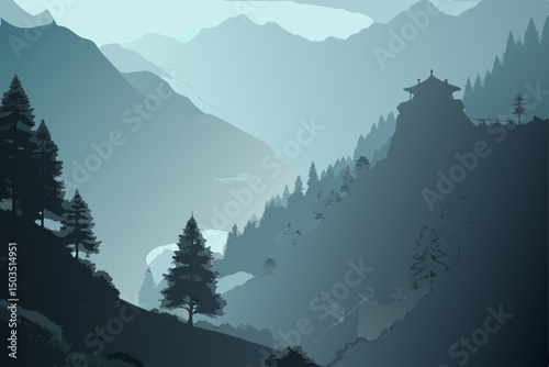 Alpine morning fog blankets a vast mountain landscape