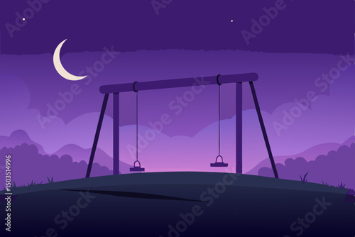 Vector icon of a radio tower silhouette against a night sky with moon and stars, symbolizing abstract energy industry equipment and gas fuel
