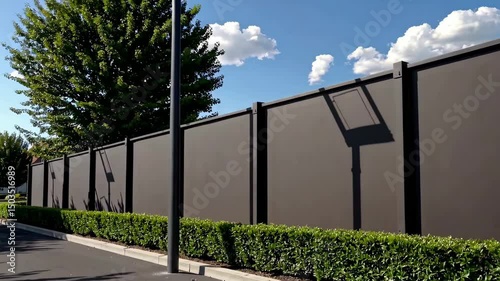 Passing shadow on urban fence in bright sunny daytime