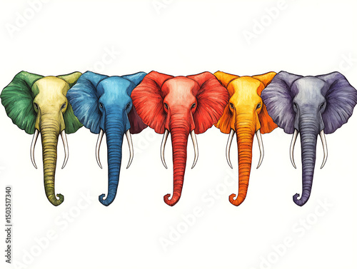 Rainbow Elephant Heads Row.