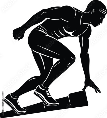 Silhouette of Sprinter Getting Ready on Starting Block