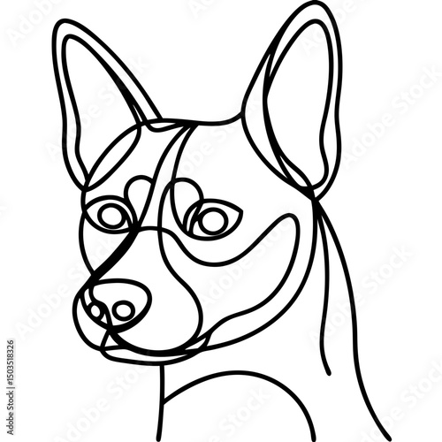 Adorable Australian Cattle Dog portrait line art.  Australian Cattle Dog, also known as Blue Heeler, is depicted in simple line drawing style.