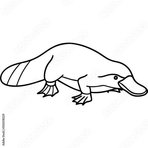 Platypus illustration, black and white, educational resource